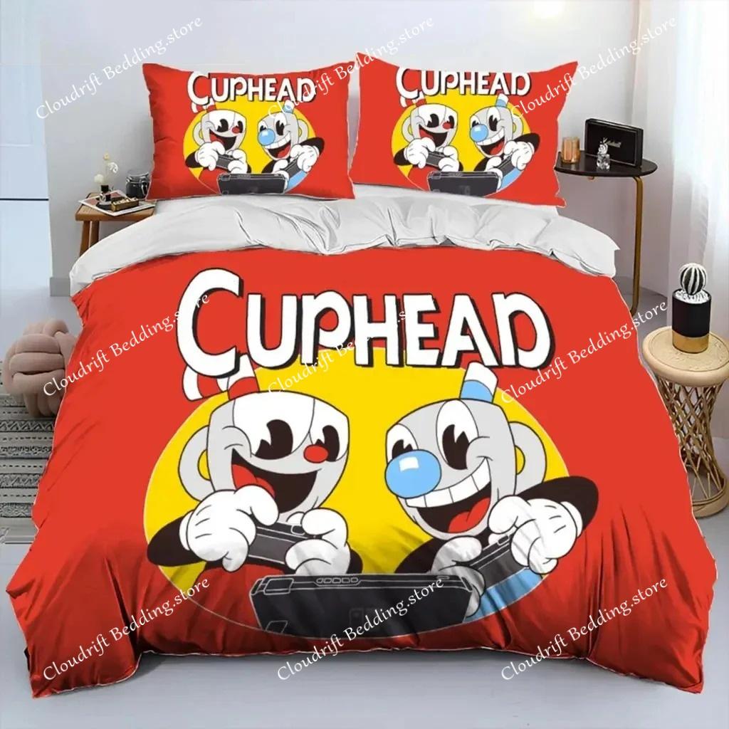 Parure de lit dessin animé Cuphead Show pour garçons et filles, housse de couette double, queen size, taie d'oreiller, lit pour enfants et adultes, mode textile pour la maison