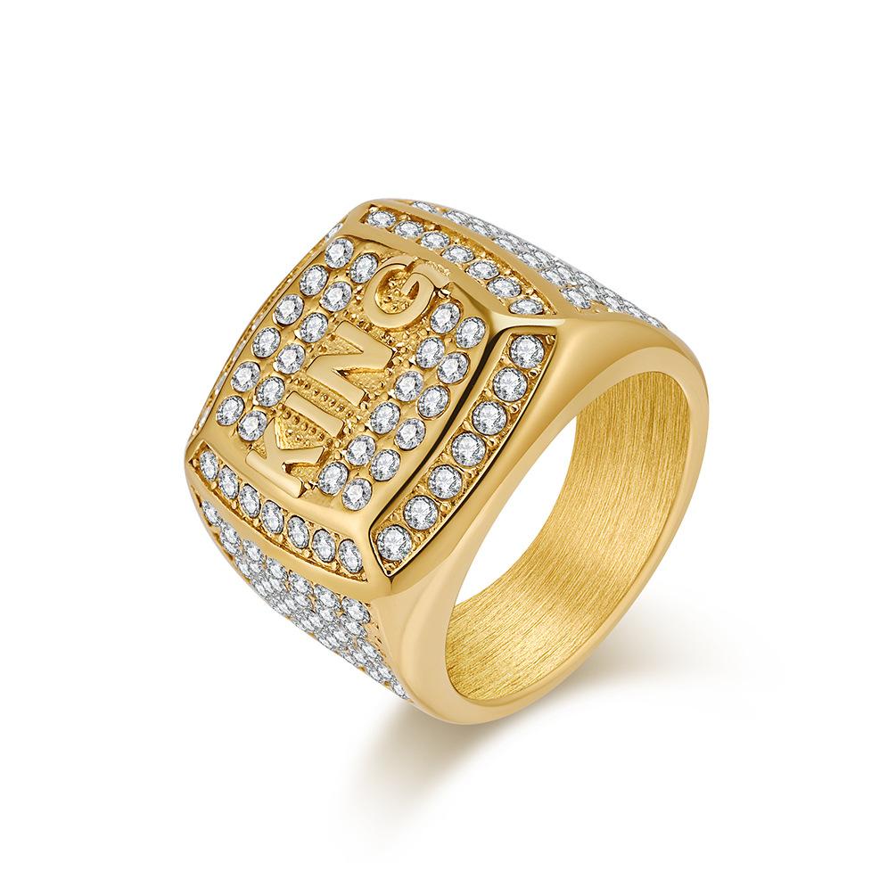Great Wall Titanstahlring für Herren Iced Out Hip Hop Bling Ring Chinesischer Stil Streetwear Schmuck Zirkonia Herrenring