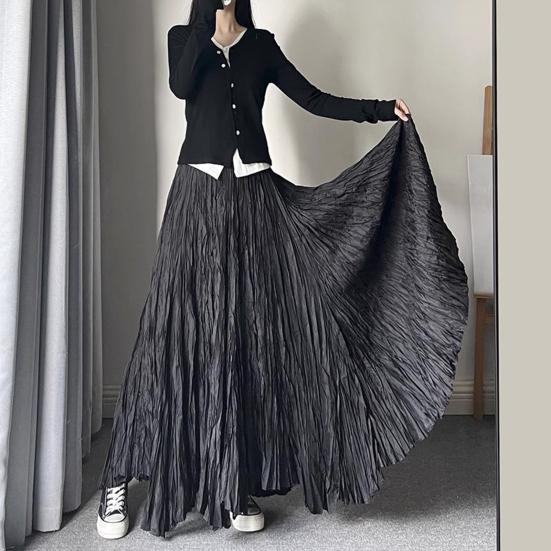Damen Maxirock Elastischer Hoher Bund Super Großes Pendeldesign Langer Rock Plissee Tanzrock Partykleidung