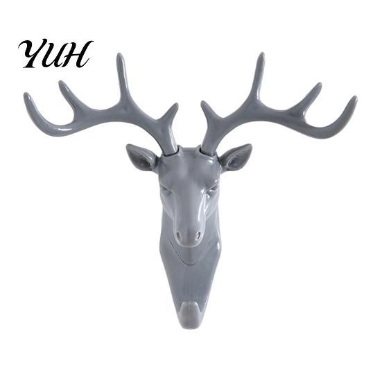 Entryway Hooks Deer Head Wall Hook, Adhesive Antler Decorative Hanger, Modern Stable Load Bearing Plastic Mount Organizer for Home Kitchen And
