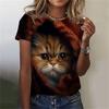 Fashion Women's T-shirt 3D Printed Kawaii Cat Pattern Short Sleeved Round Neck Top Summer Outdoor Casual Street Simple Clothing