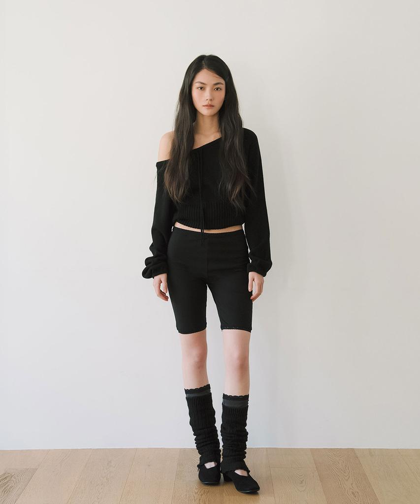 Ieoning String Offshoulder Pocket Knit, Black