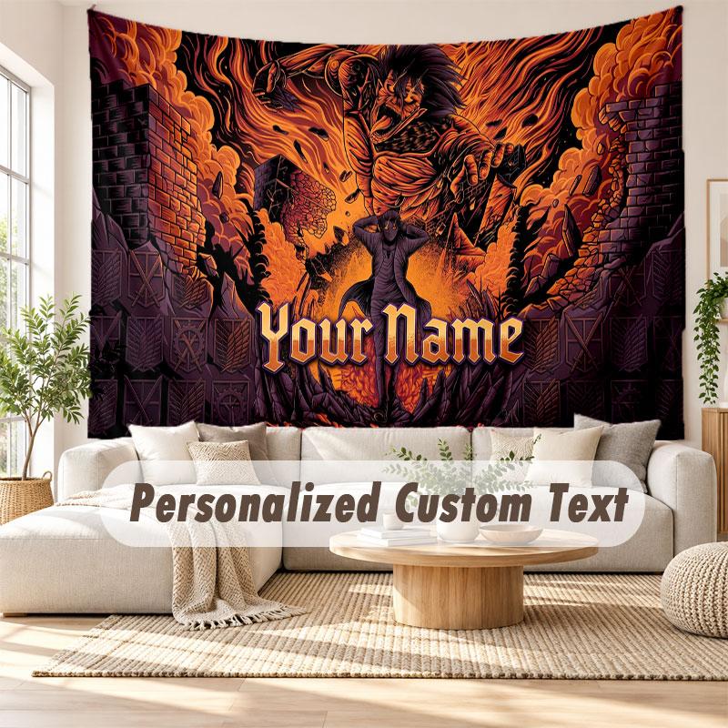 Tapisserie murale avec nom personnalisé, Tapisserie décorative de fond Attack on Titan pour dortoir, maison