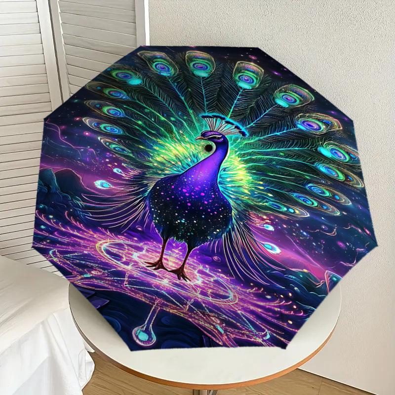 1pc Peacock Colorful Automatic Open/Close Umbrella with Windproof, 8-Rib Sturdy Canopy, Durable Ribs, Fashionable Design1212A