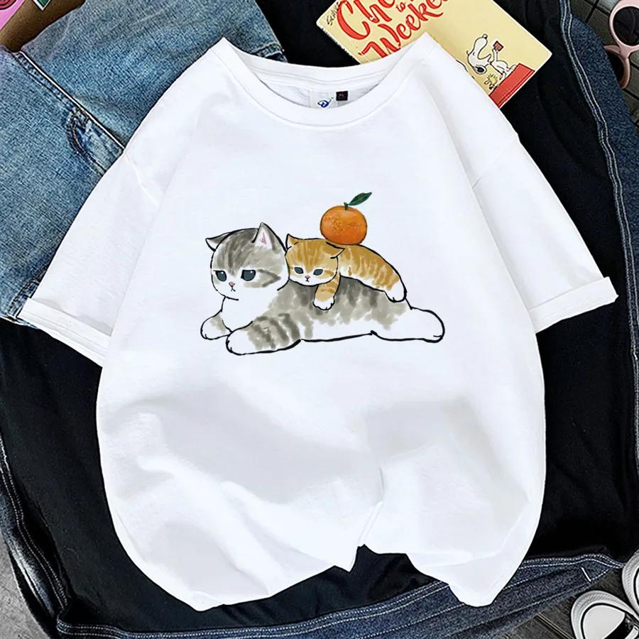 Μπλουζάκι με μπλουζάκι Γυναικείο 2024 Kawaii Cat Shark T-shirt Καλοκαιρινό κοντομάνικο μπλουζάκι μόδας της Κορέας Harajuku Αστείο γραφικό μπλουζάκι με ζώα