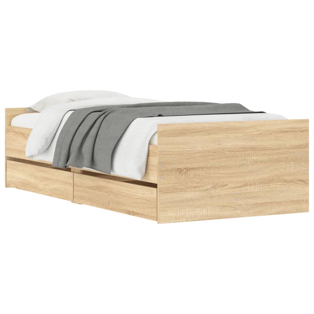 Vidaxl Bed Frame with Drawers, Sonoma Oak, 75X190 Cm