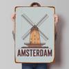 Amsterdam Windmill Metal Wall Art Dutch Cityscape Decorative Painting Vintage Home Decoration for Living Room Study