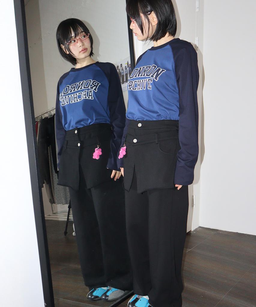 RONRON Skirt Layered Sweat Pants Black