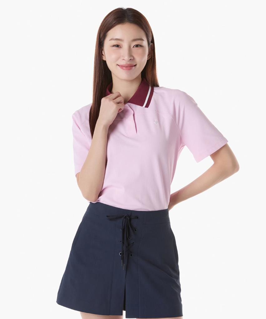 LECOQ GOLF Women'S Modified Cut-Out Point Short Sleeve Collared T-Shirt (Gq122Lts39)