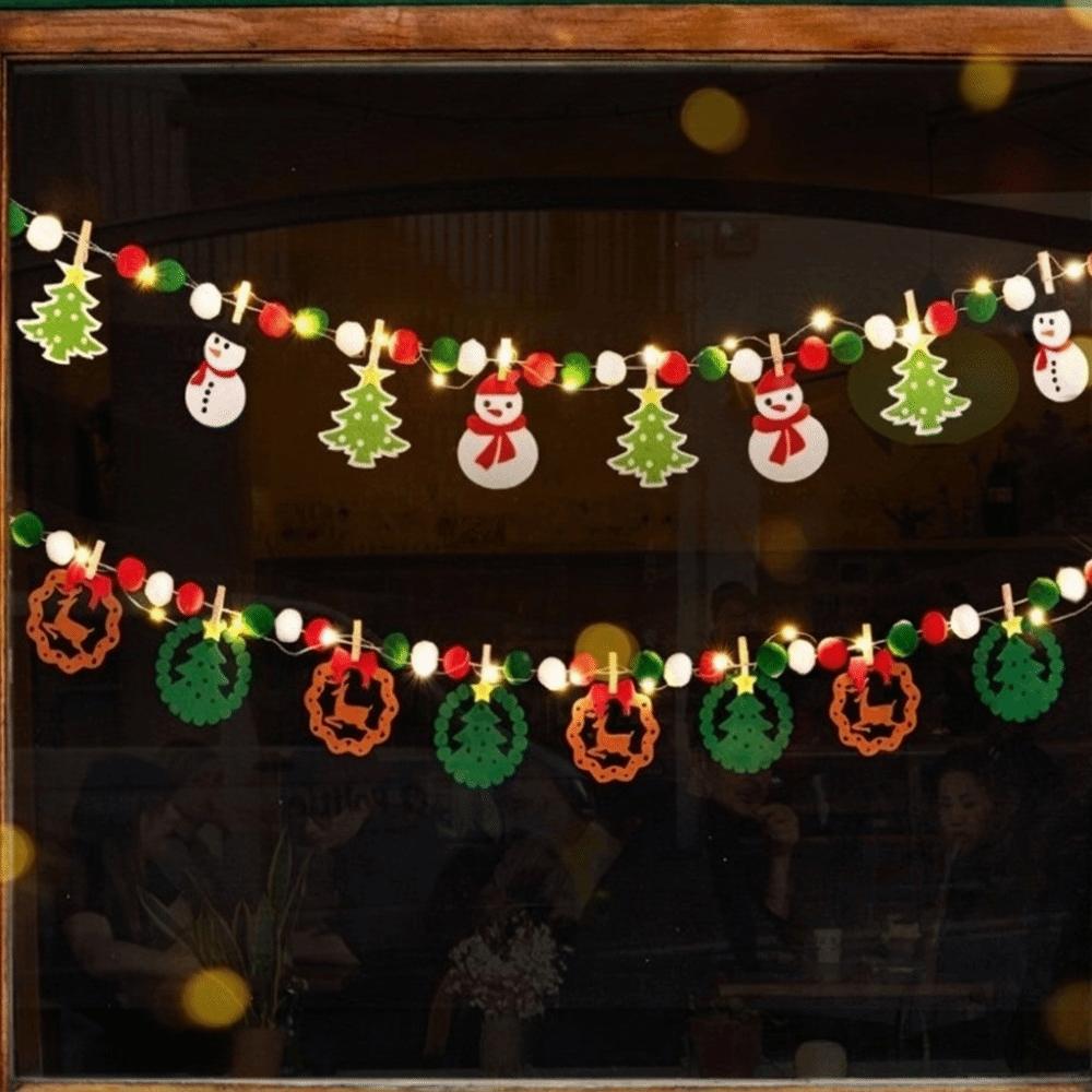 Warm Light Wall Hanging Banner Cartoon DIY Pull Flag Durable LED Light String  Holiday Decor