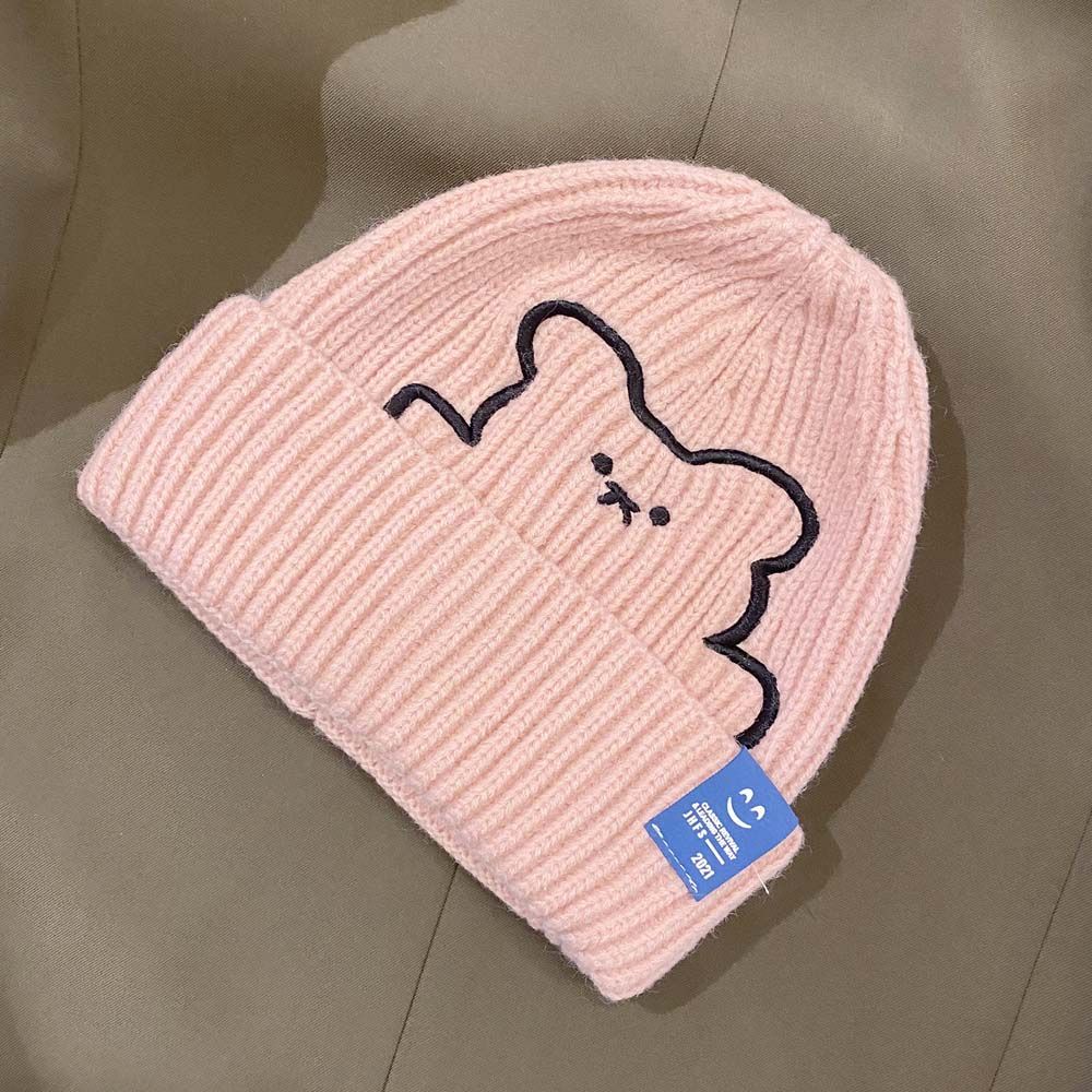 Listra inverno all-match bordado urso lã chapéu estilo coreano bonés chapéu de malha gorros femininos