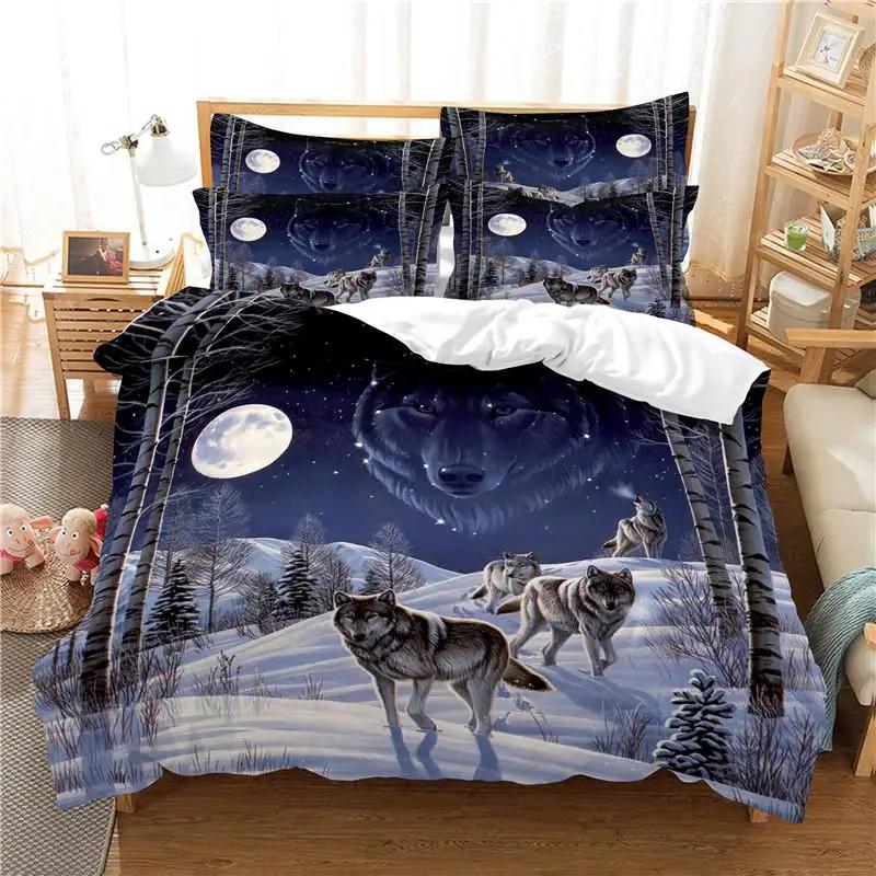 Wolf Duvet Cover Set Wolf with Mechanical Eye Bedding Set for Kid Teens Adults 3d Printing Queen King Size Polyester Quilt Cover