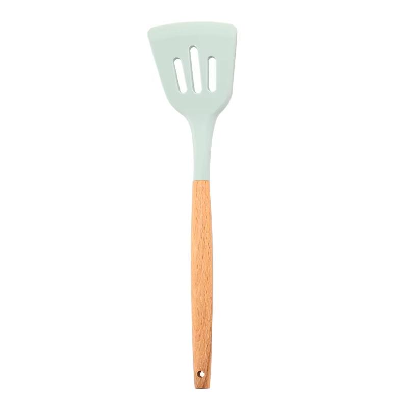 Non-Stick Silicone Slotted Spatula Turner Heat Resistant Cooking Shovel Scoop Skimmer Turner with Wooden Handle Pancakes Spatula