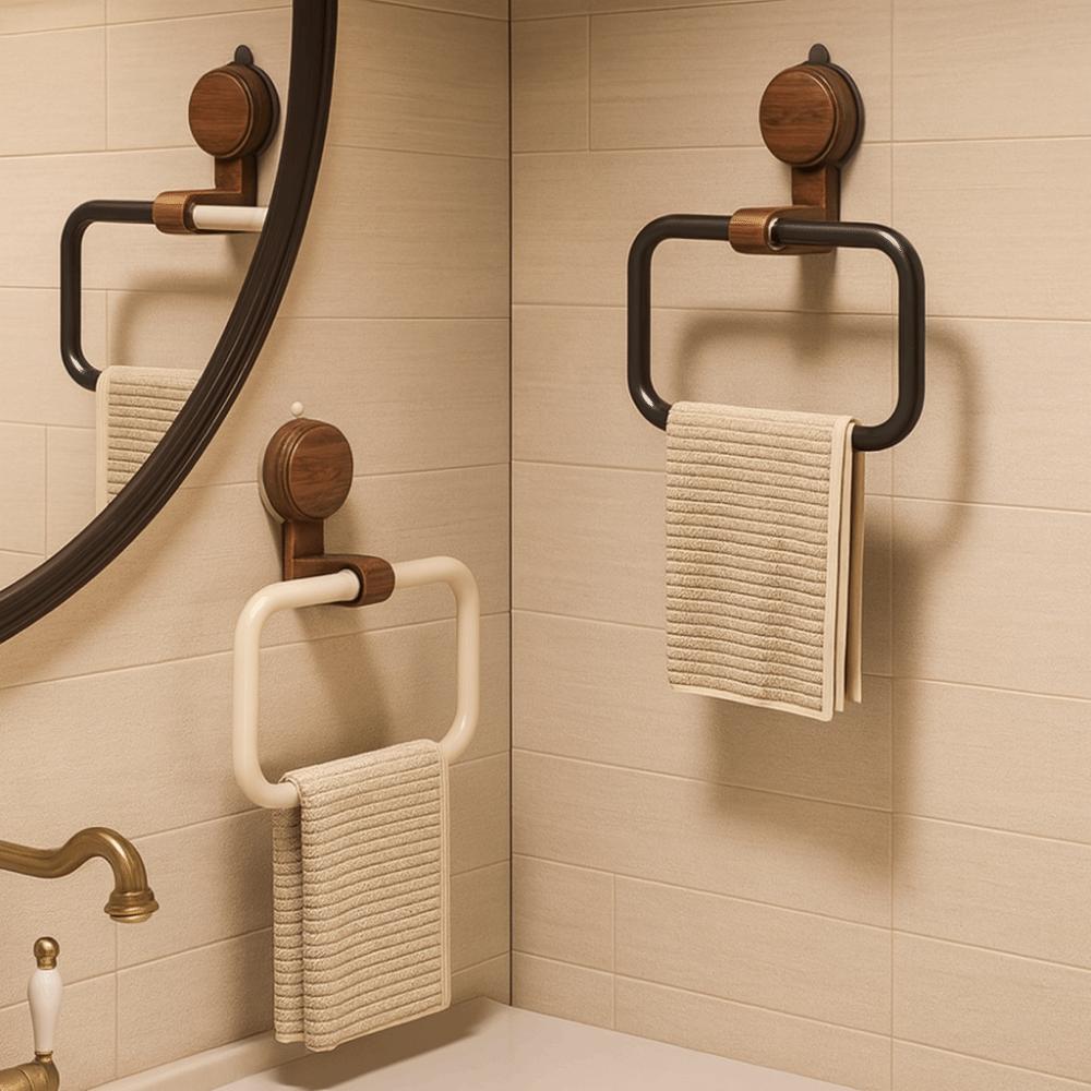No Drilling Walnut Wood Towel Holder Medieval Style Towel Hanging Rack Sink Area