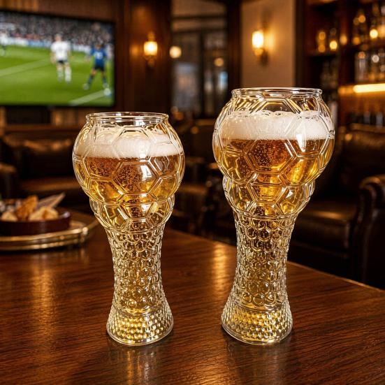 Soccer Trophy Glass Mug Heavy Shaped Pint 400/600ml Capacity Beer Duty Football Cup