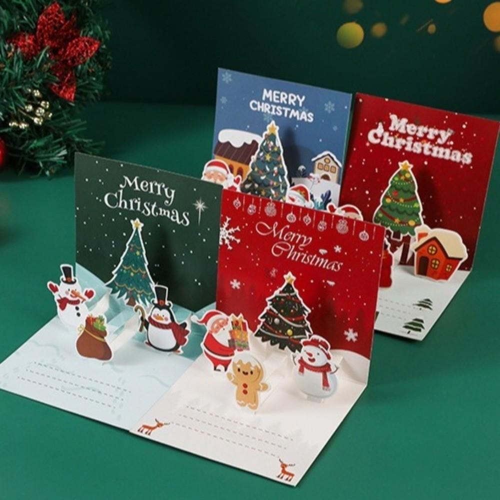 Santa Theme 3D Xmas Greeting Cards Blessing Message Folding Christmas Card Paper Pop-up Christmas Postcard New Year Greeting