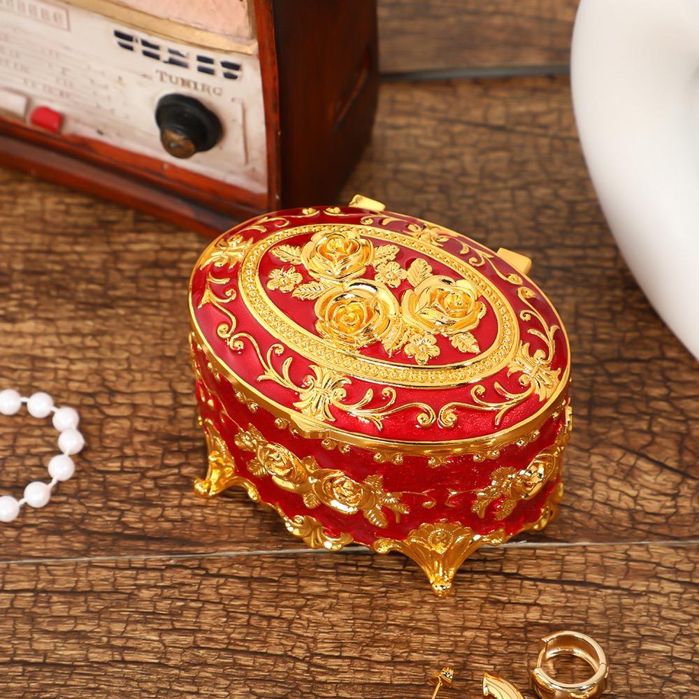 Mini Jewelry Storage Box Portable Oval Organizer European Style Necklace Case Alloy Storage Earrings Ring Dressing Table Display