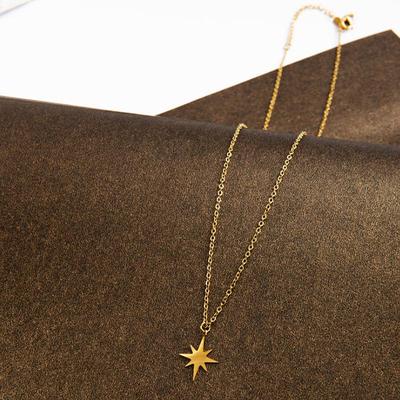 Europäische & Amerikanische Sechszackiger Stern Sonne Halskette, Farberhaltendes 18K Gold & Titanstahl