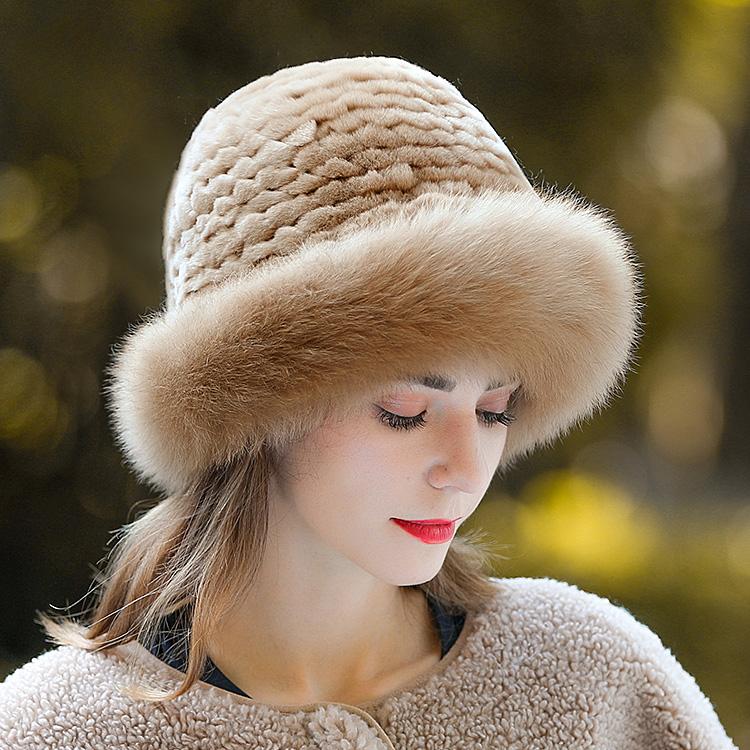 Hat Female Winter Rex Rabbit Fur Woven Fox Fur Fisherman Hat Hat Winter Warm Fashion Fur Hat