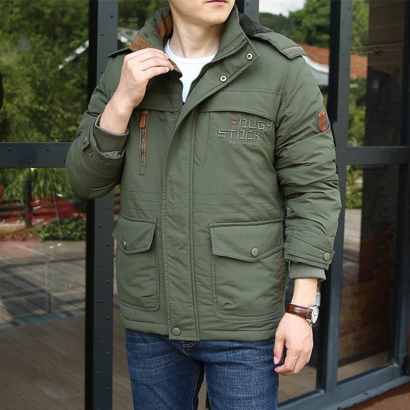 Große Herren-Winterjacke mit mehreren Taschen und Fleecefutter, Parka-Mantel mit Kapuze, Windjacke, dicke, warme Oberbekleidung