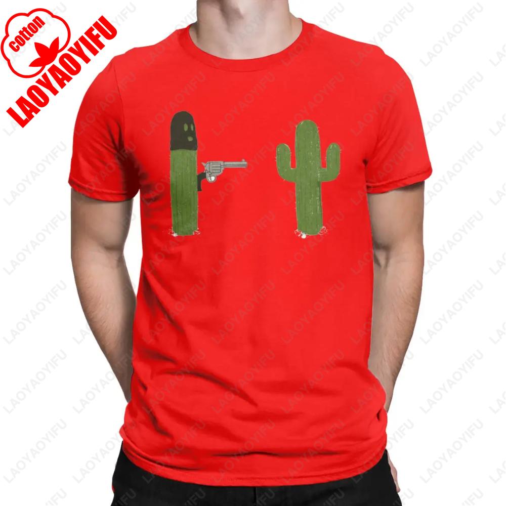 Funny Cactus Stickem Up Gun TShirts Men Crewneck Cotton T Shirt Short Sleeve Tees Summer Oneck Male Unisex  Printed Tshirt