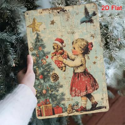 SnowGirl Metal Christmas Tree Wall Sign Vintage Iron Holiday Decor Indoor Porch Display