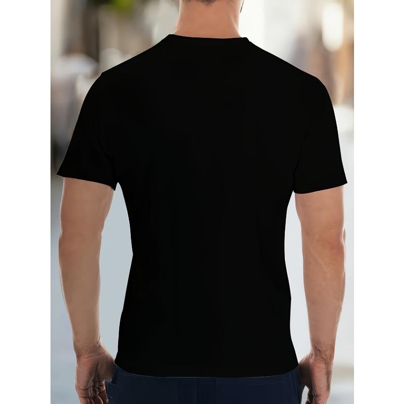 Men's Breathable Short-Sleeve T-Shirt with Subtle Chest Print - Casual Round Neck Relaxed Fit , Office & Semi-Formal - Versatile Basic Top