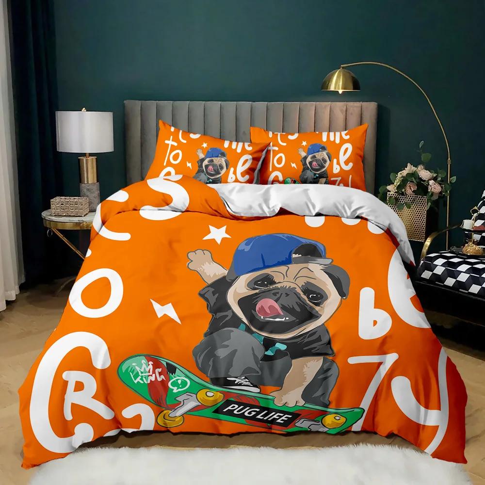 Cartoon Dog Duvet Cover Set Multicolor Watercolor Cute French Bulldog Bedding Set for Girl Boy Polyester Puppy Theme Quilt Cover