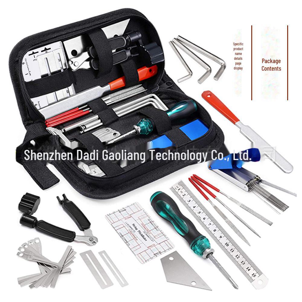 25-Piece Guitar Repair Kit: Includes String Changing Tool, Wrench, Grinding File, Measuring Ruler, String Winder, Leveling Ruler.
