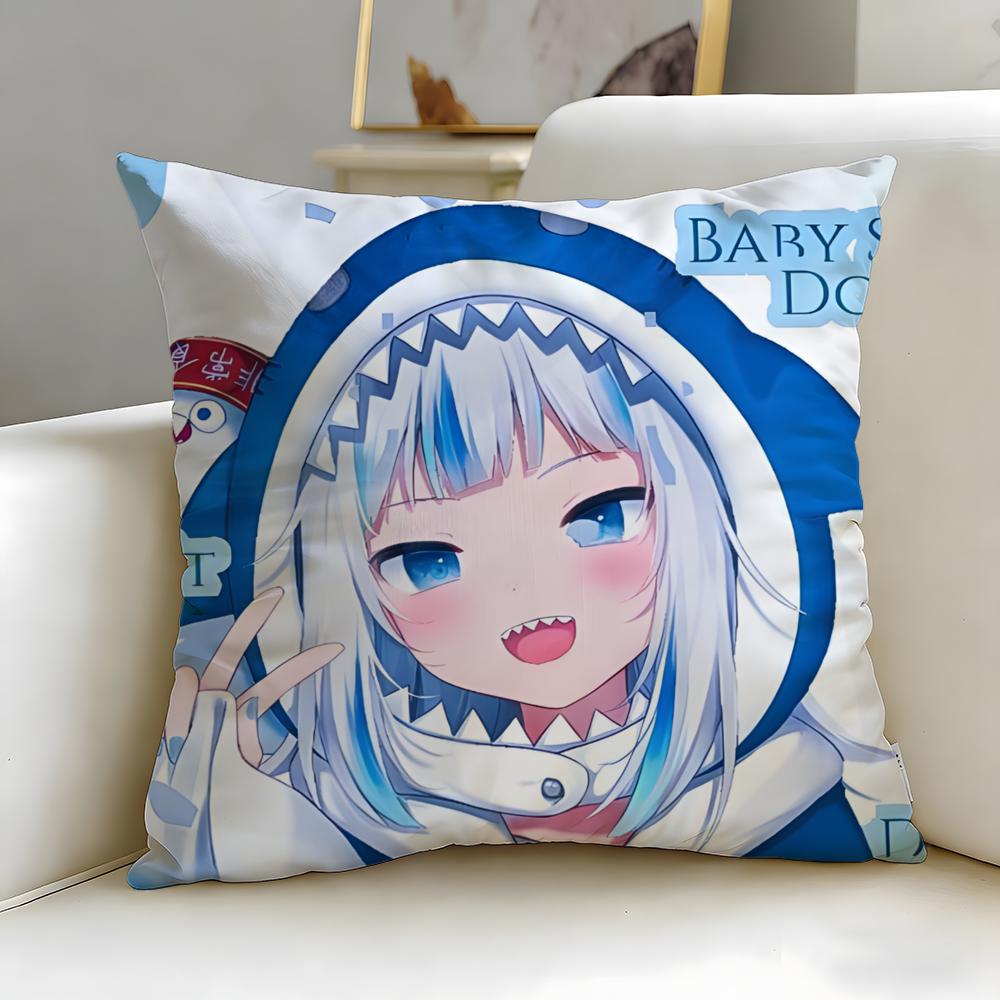 Virtual Idol Gawr Gura Hololive EN Cushion Cover Soft EasyWash Pillow Case Versatile for Couch Bed Travel and Office
