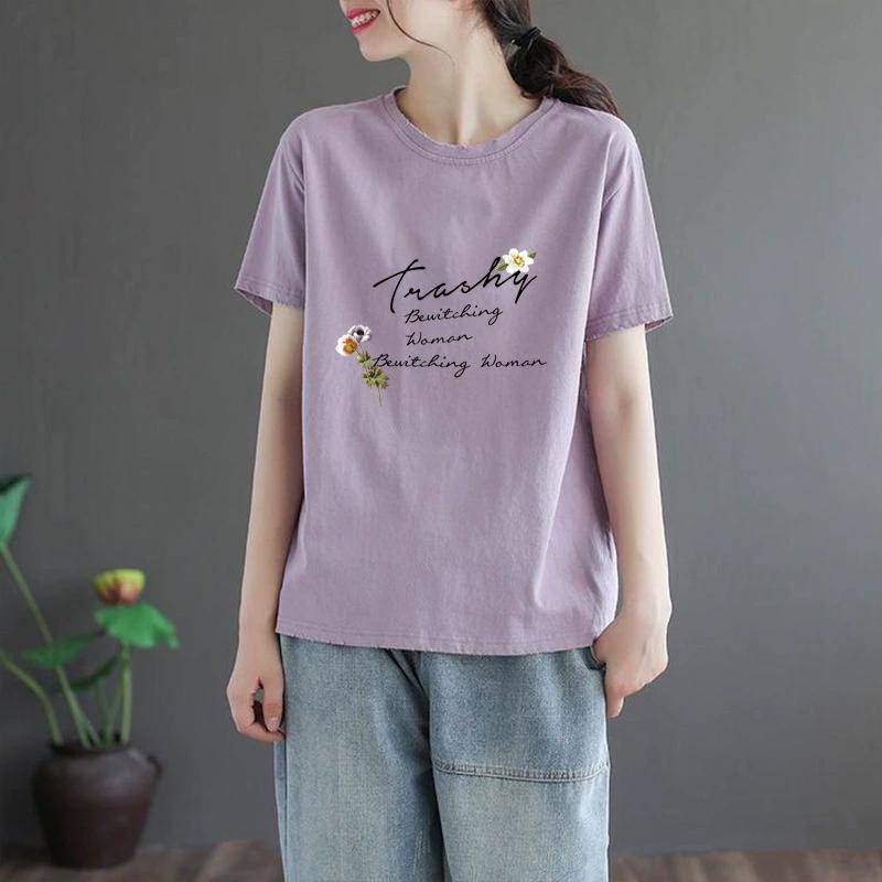 Short Sleeved T-shirt for Women, 2025 New Summer Outfit, Oversized Printed Loose Fitting Women's T-shirt