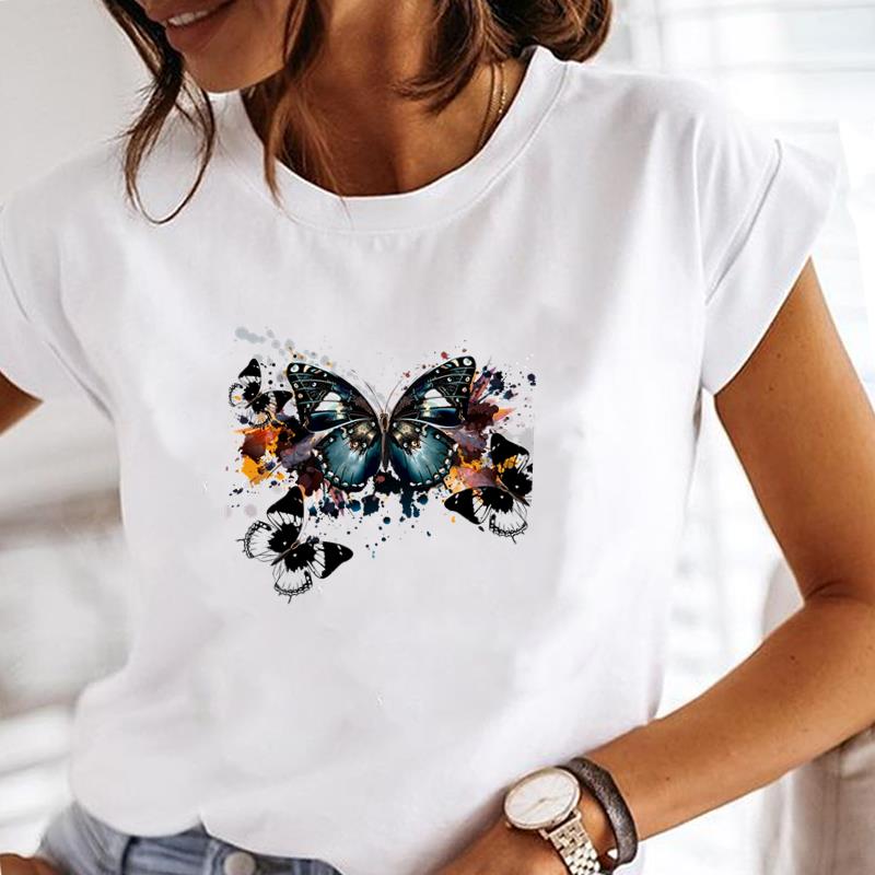 (Asian Size) Tee Top Clothing 90s Cartoon Fashion Tshirt Casual Short Sleeve Women Butterfly Print Lady Female Graphic T-shirt