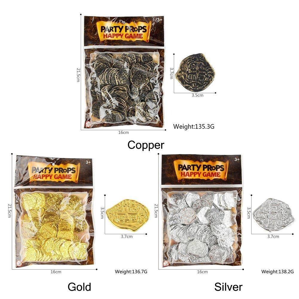 100Pcs Creative Bronze Roman Pirate Gold Coin Halloween Pirate Treasure Coins Plastic Game Currency Toys Party Supplies