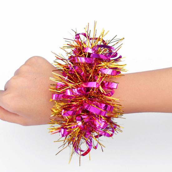 1 Pair Tinsel Bracelet Colorful Elastic Band Adults Kids Universal Children's Day Kindergarten Dance Performance Prop Sports Meet Cheering