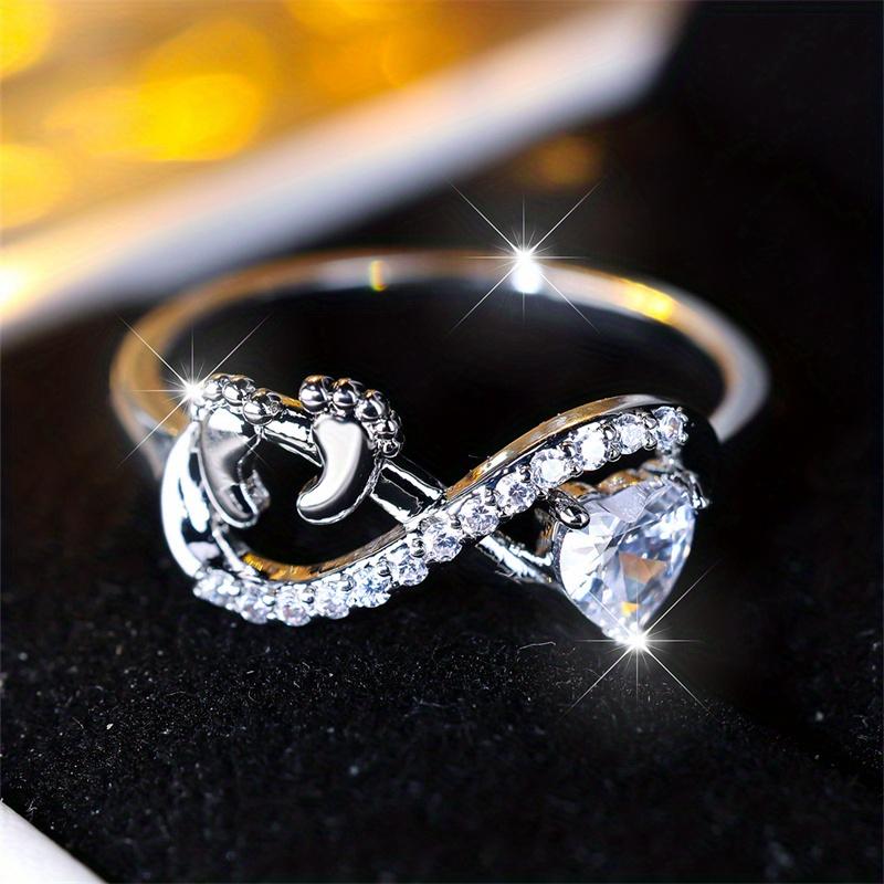 Fashion Love Heart Cut White Stone Claw Ring Cute Foot Paw Love Endless Rings for Mom Mother's Day Jewelry Gifts