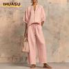 IHUASU Women's Fashion Casual 3/4 Sleeves Pants Suits
