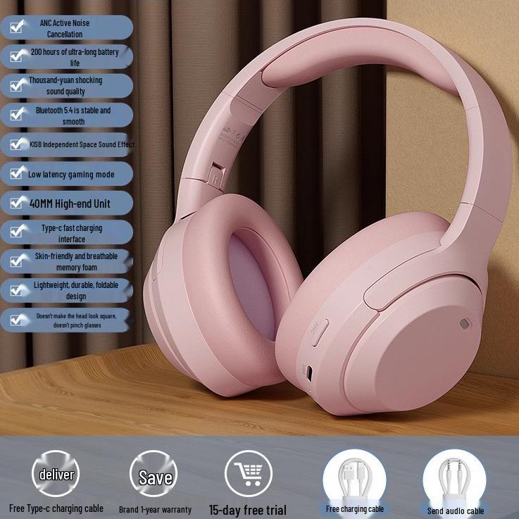 Wireless Over-Ear Bluetooth Headphones with 200-Hour Battery, Noise Cancelling & Gaming Features for Sports, Mobile, and Computer Use