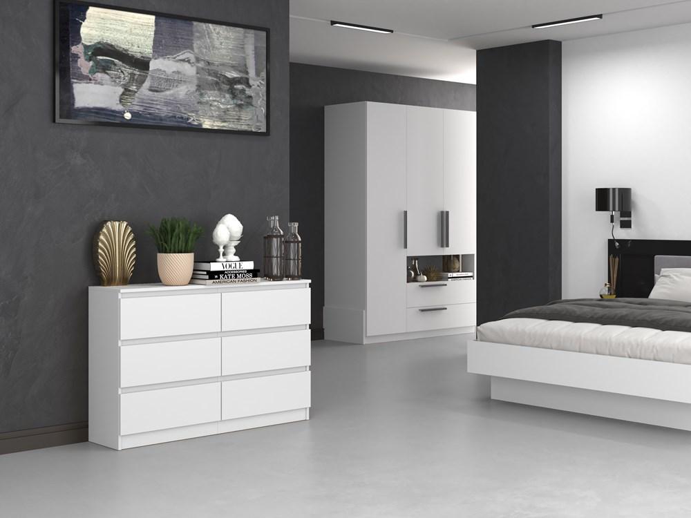 Komoda Malwa M6 120 Biała 6 Szuflad 120 Cm Do Salonu Do Sypialni