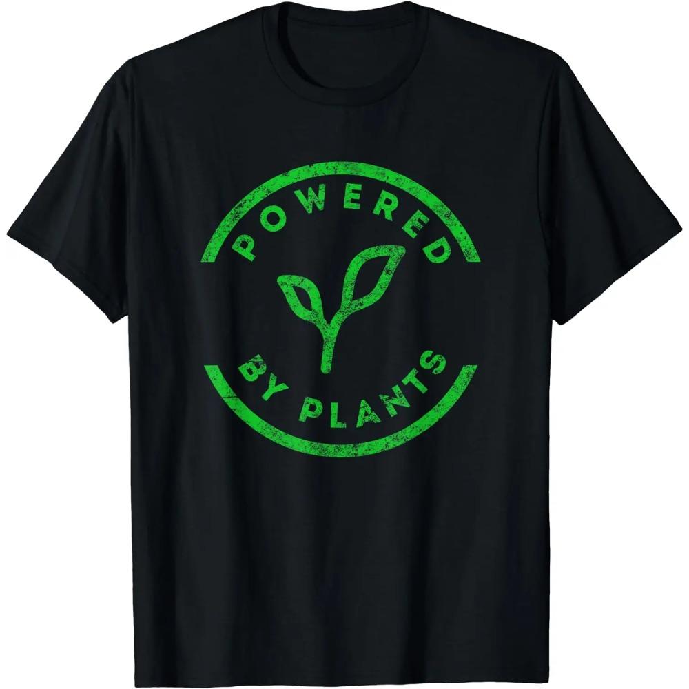 Funny Vintage Powered Plants Vegetarian By Vegan Diet T Shirts Summer Graphic Cotton Birthday Gift Men Clothing Oversized Unisex