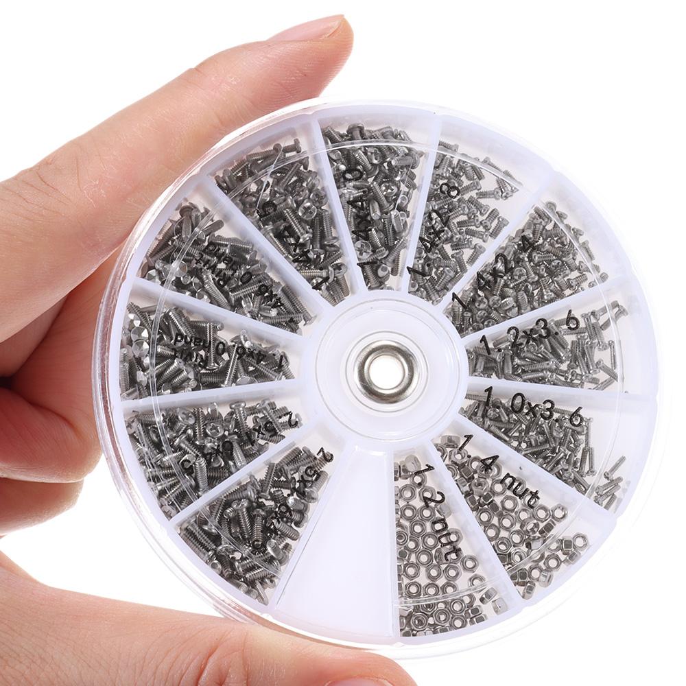 600pcs M1 M1.2 M1.4 M1.6 Nut & Bolt Assortment Kit Miniature Screws Watches Glassess Electronics