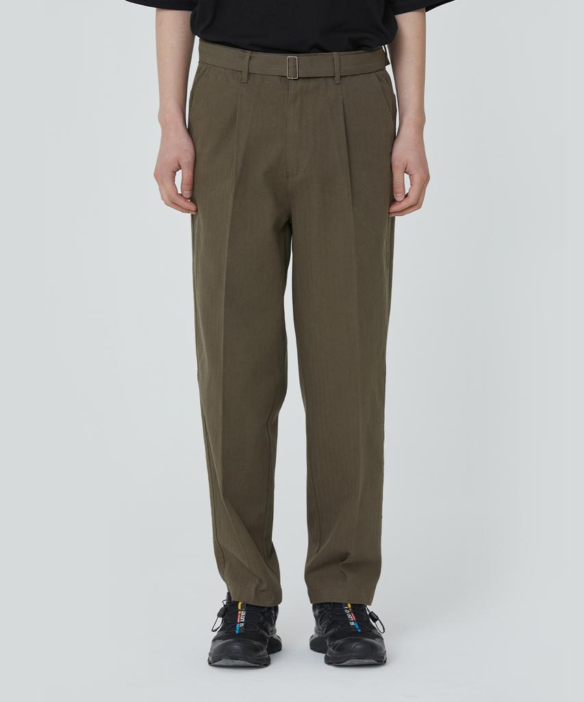 PUBLICFIGURE Cotton Herringbone Tapered Pants_Khaki