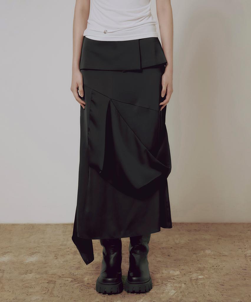 Peulleeoeob 2.Drape Layered Maxi Skirt (Fl-241_Black)