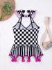 Kids Girls Clown Pompoms Tutu Dress Halloween Circus Party Cosplay Fancy Dress Up Costume