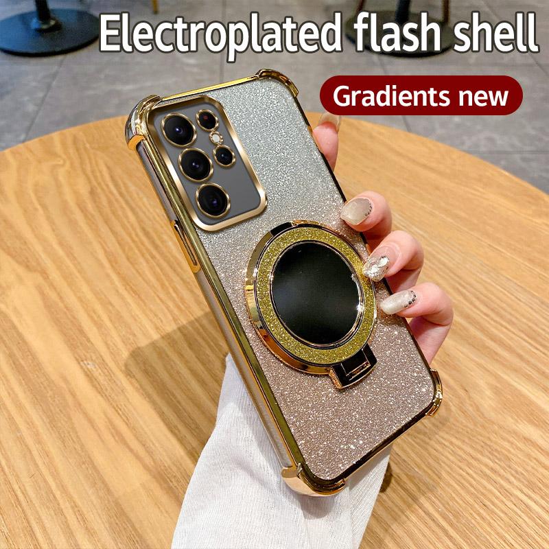 Capa de Telefone com Anel de Suporte Espelhado Brilhante à Prova de Choque com Galvanoplastia Para OPPO A40M A40 A60 4G A80 A3X A3 Pro 5G Realme 13 Pro Plus Capa Macia