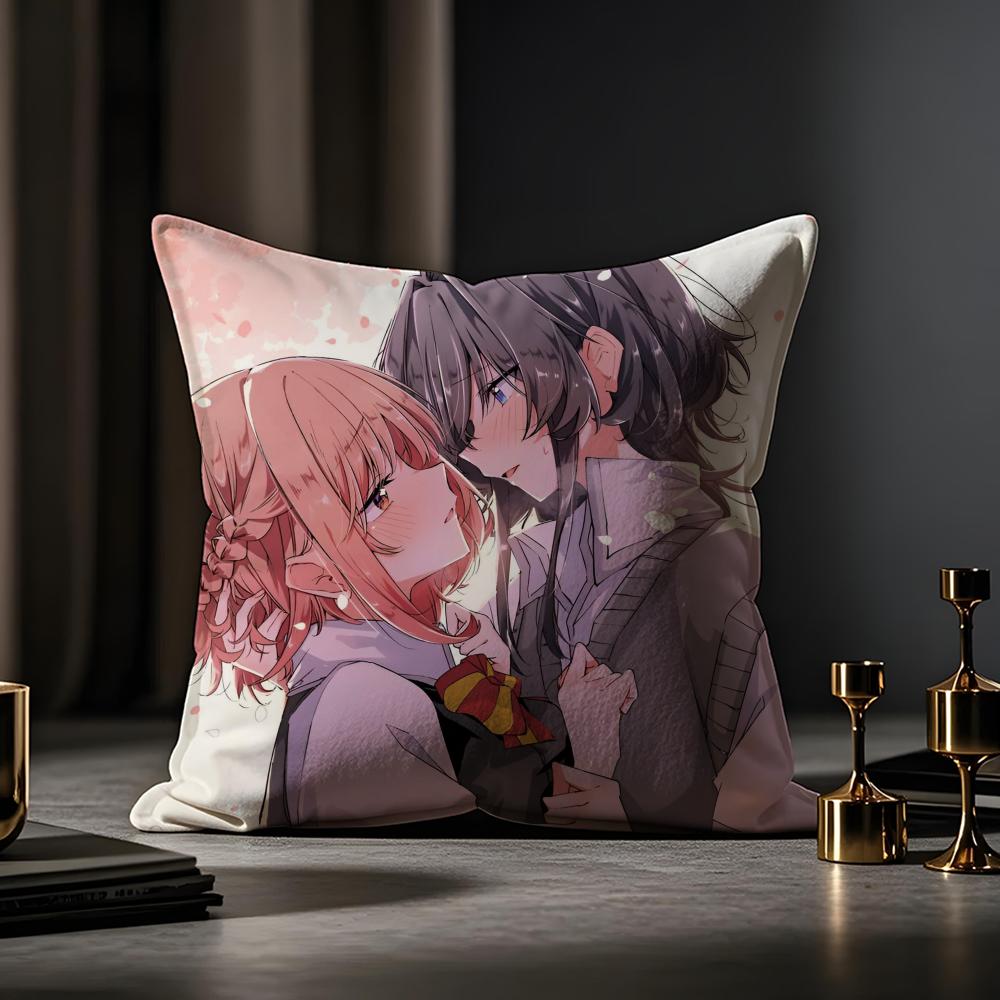 Hikikomari Kyuuketsuki No Monmon Cushion Cover Anti-dustmite Pillowcase Invisible Zipper Silky Short Plush Sofa Cushion Cover