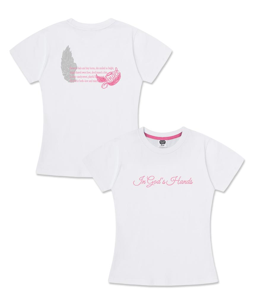 ALVINCLO [Women] Angel Letter Semi-Crop Short Sleeve T-Shirt Ast3705 (3 Colors)