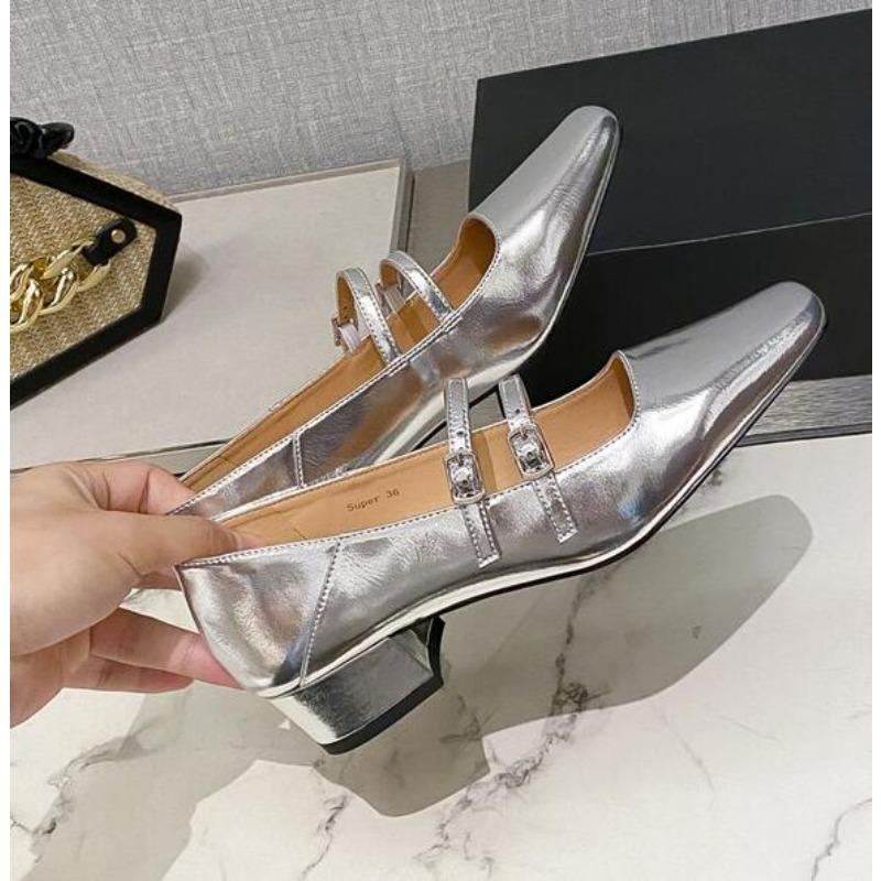 Nové dámské boty Mary Jane Dámské mělké boty se čtvercovou špičkou na silném vysokém podpatku Dámské elegantní baleríny Boty Lodičky na vysokém podpatku