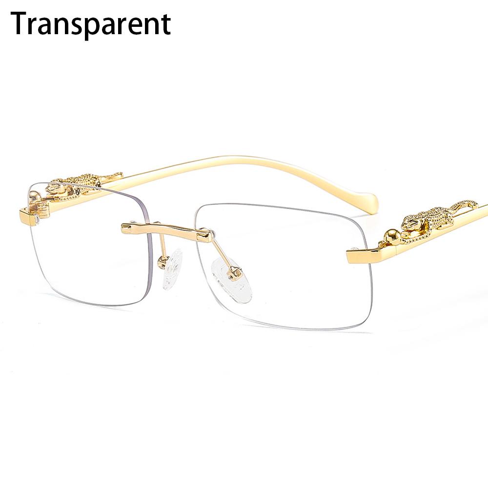 Stilvolle randlose rechteckige Sonnenbrille für Damen Herren Vintage Retro Geparden-Dekoration Klare Ozean-Linse Sonnenbrille Brillen UV400 Brillen