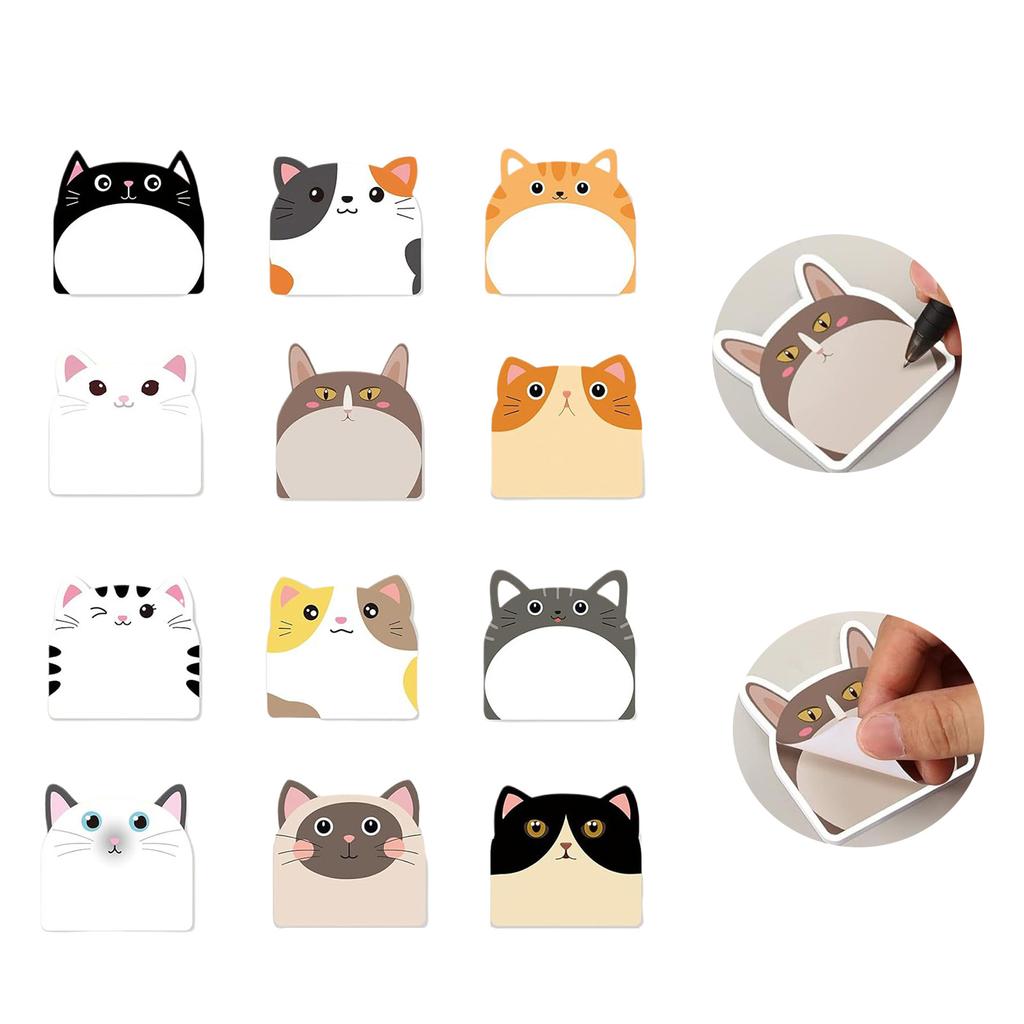 12 Stück süßes Katzen-Haftnotizpapier, 30 Blatt/Block, selbstklebender Notizblock, Erinnerung an Kühlschranktüren, Computer-Whiteboards
