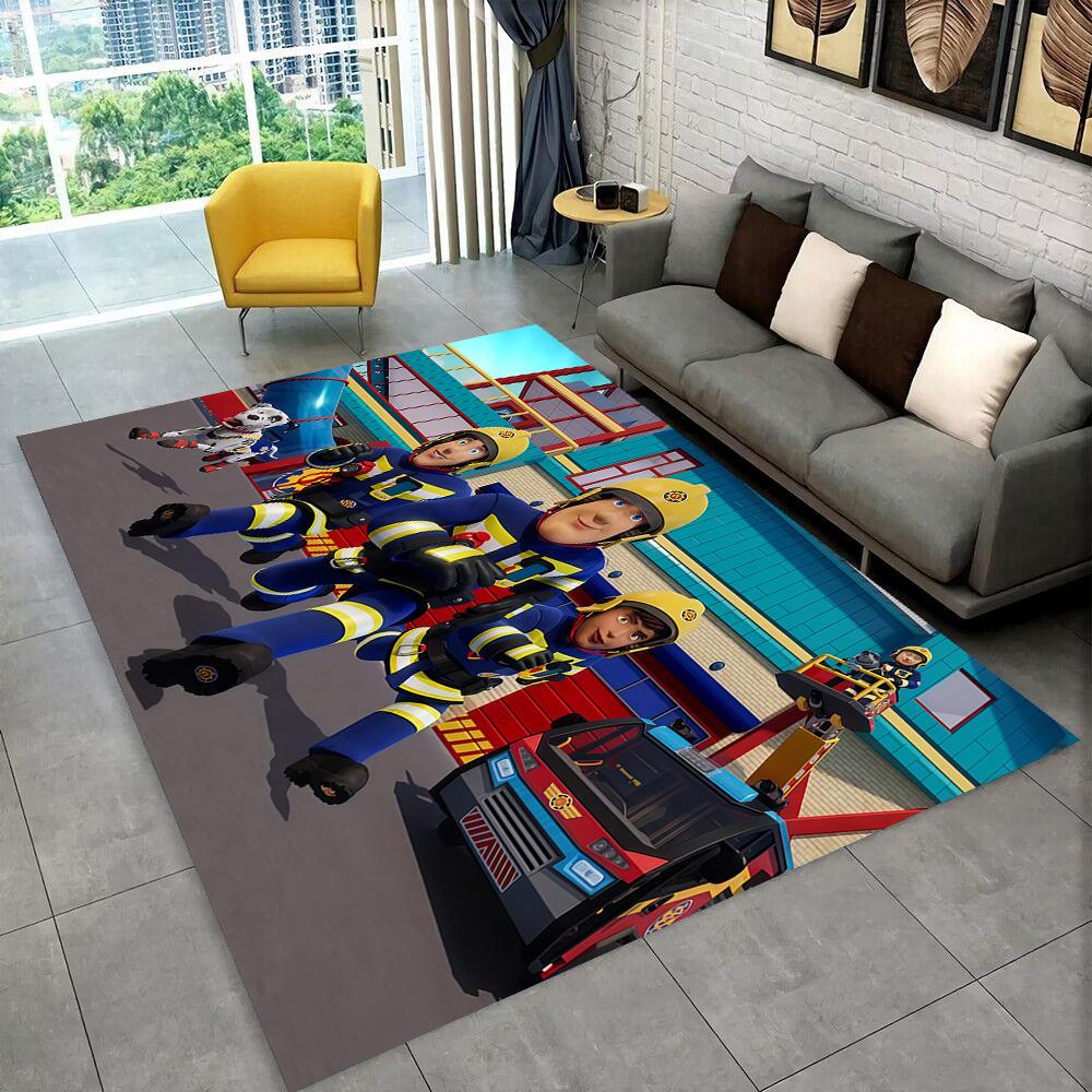 3D Classic Fireman Sam Child Cartoon Carpet Rug for Living Room Bedroom Home Sofa Decoration,Kids Play Non-slip Floor Mat Gift